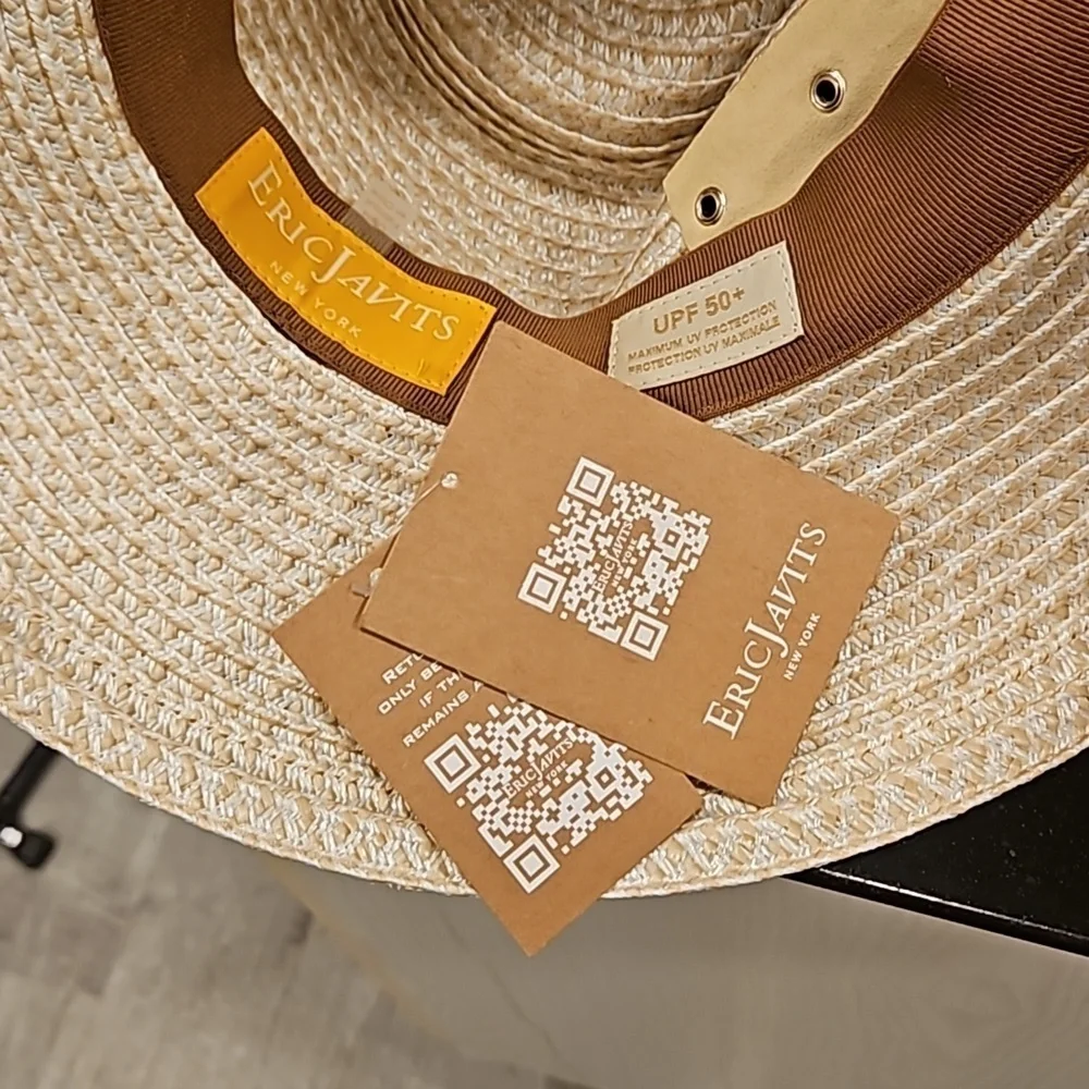 💕ERIC JAVITS💕 Sunshade Squishee Packable Straw Fedora Hat ~ OS Cream NWT - Picture 12 of 16